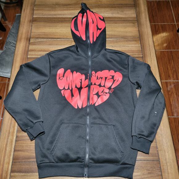 Manfinity LS Black Unisex Full Zip Hoodie "Conflicted Lvrs" - Size Medium - Picture 1 of 9